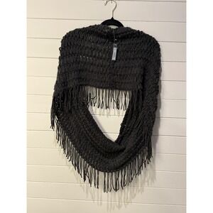 APT 9 Black Textured Infinity Scarf with Fringe Cozy Acrylic‎